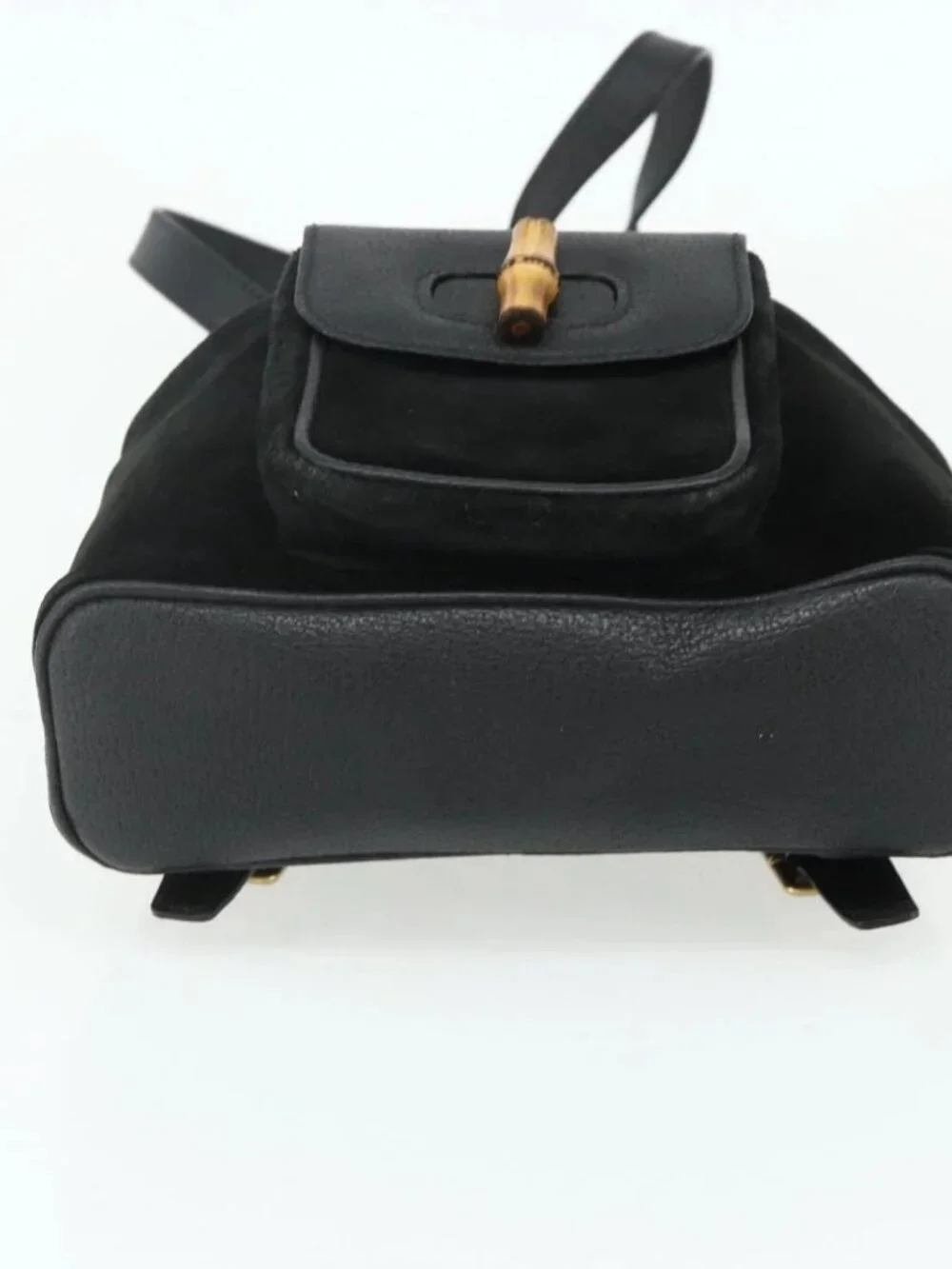 GUCCI Bamboo Backpack Suede Black Gold 003 2034 0030 Auth 177116